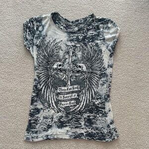 Graphic Tee with Winged Skull Design
